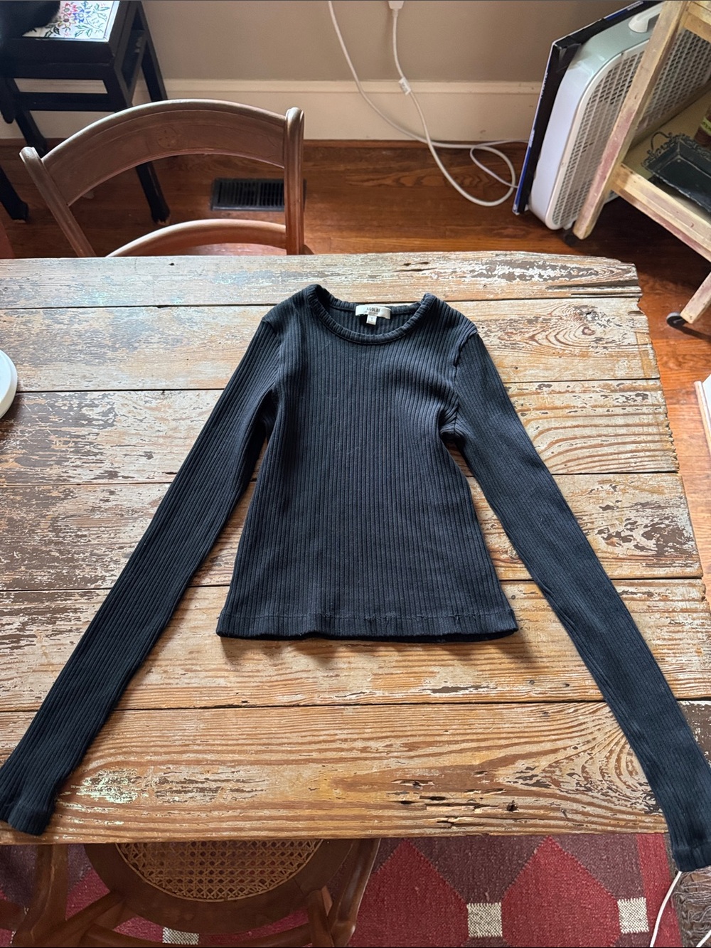 Agolde Black Ribbed Long-Sleeve Crewneck Top